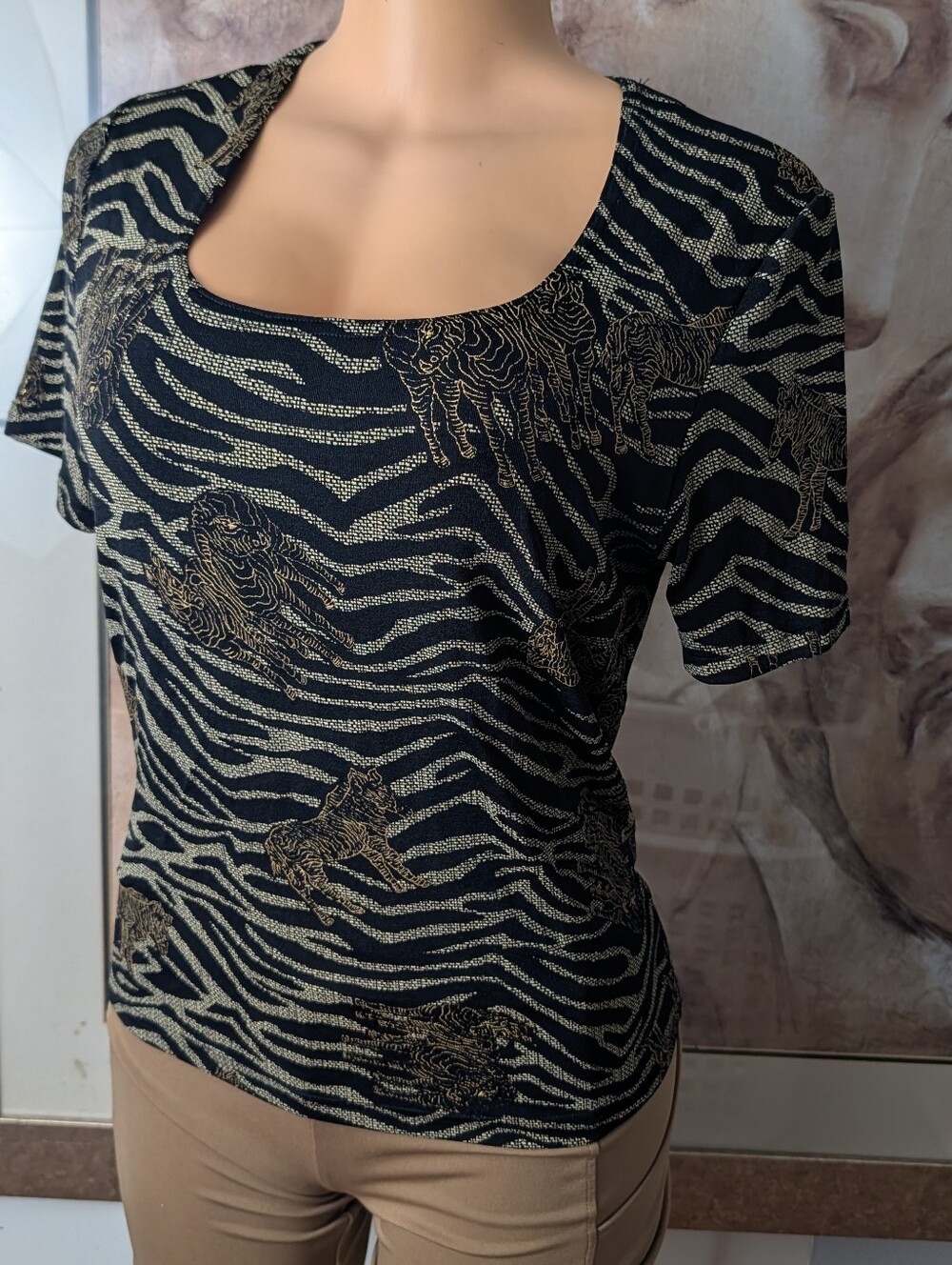 Vintage 90s Western Connection Slinky Knit Shimmer Safari Blouse Size Size S